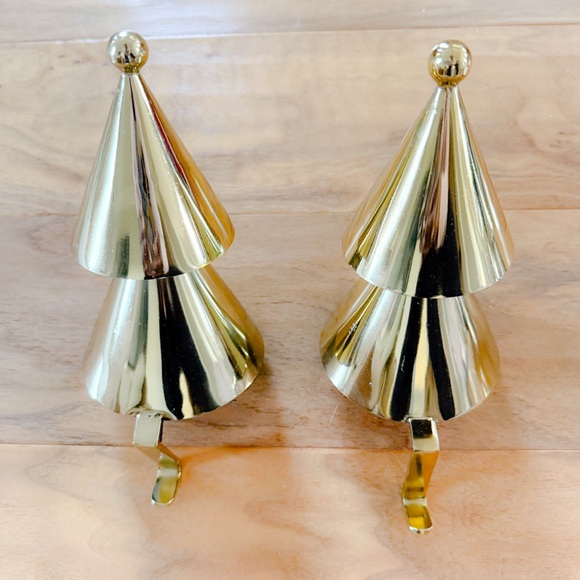 Four Williams Sonoma Metal Stocking Holders, Polished Nickel & Brass, Like New!! - Picture 4 of 6